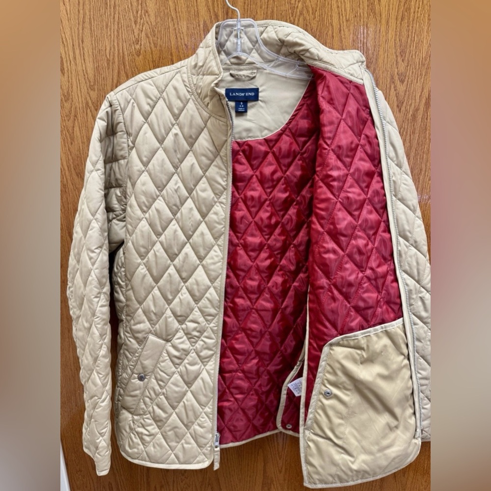 Lands' End Jacket Women VINTAGE Small Tan Outer Layer/Red Inner Layer. EUC